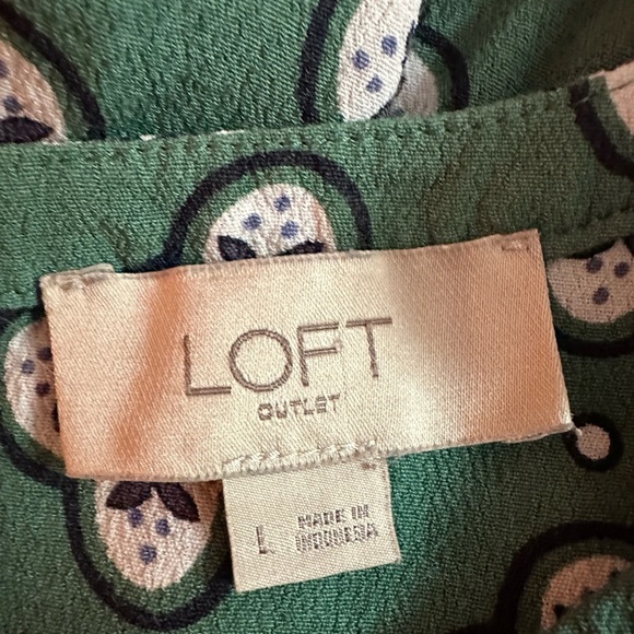 LOFT Green and White Midi Dress Casual Crew Neck Short Sleeve - Picture 8 of 8